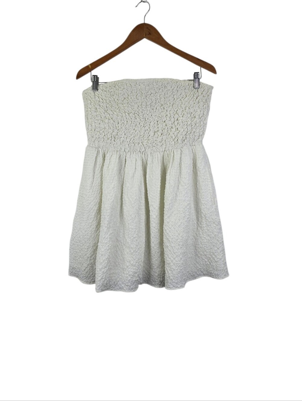 American Eagle Women's Large White Smocked Popcorn Mini Dress Stretchy Sleeveles